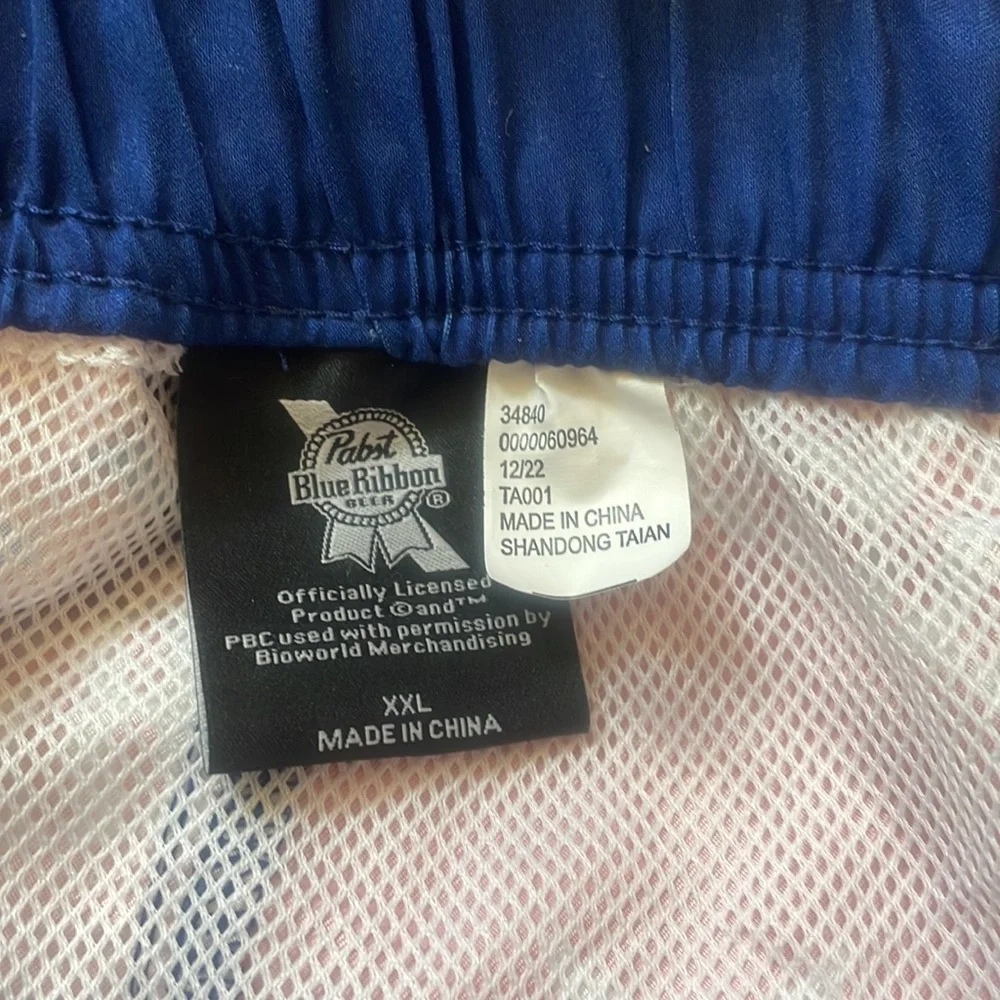 Pabst Blue Ribbon board shorts on red white and blue size XXl
